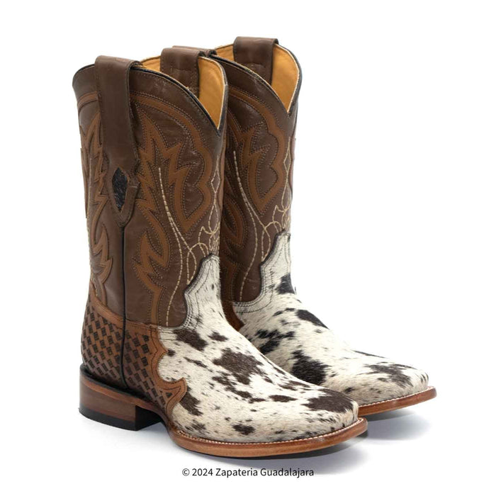 H52R3304 MEN WIDE SQUARE TOE COW HAIR PINTO LEATHER BOOT