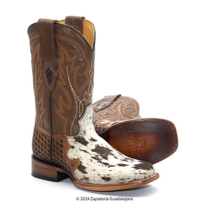 H52R3304 MEN WIDE SQUARE TOE COW HAIR PINTO LEATHER BOOT