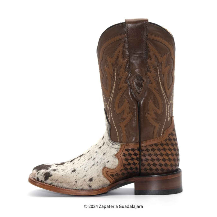 H52R3304 MEN WIDE SQUARE TOE COW HAIR PINTO LEATHER BOOT