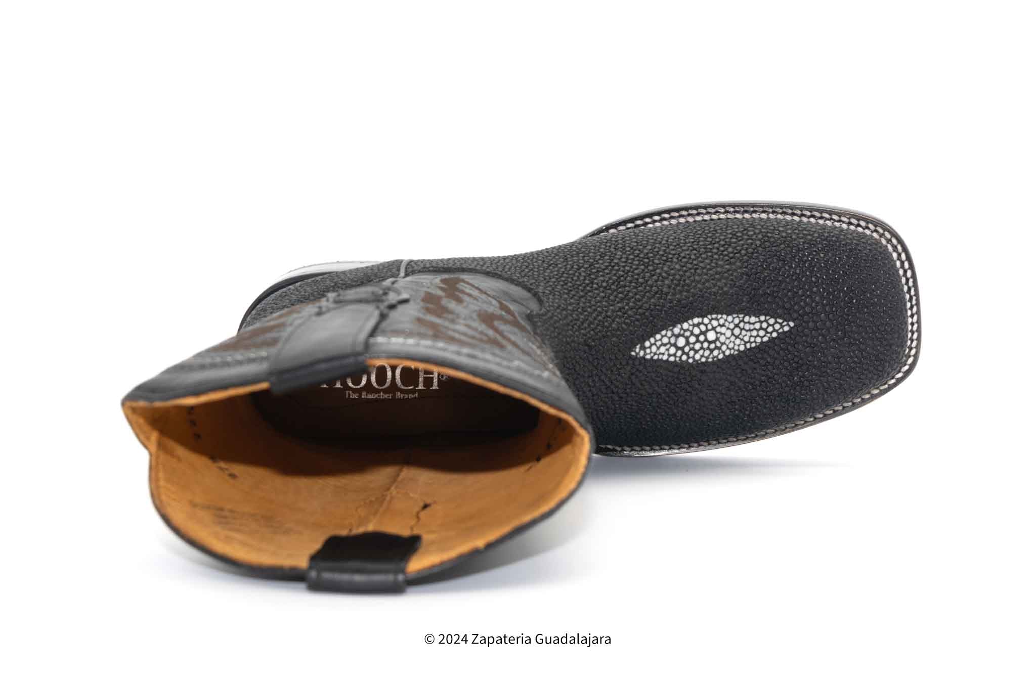 STINGRAY SINGLE STONE PRINT MEN'S WIDE SQUARE TOE BLACK LEATHER