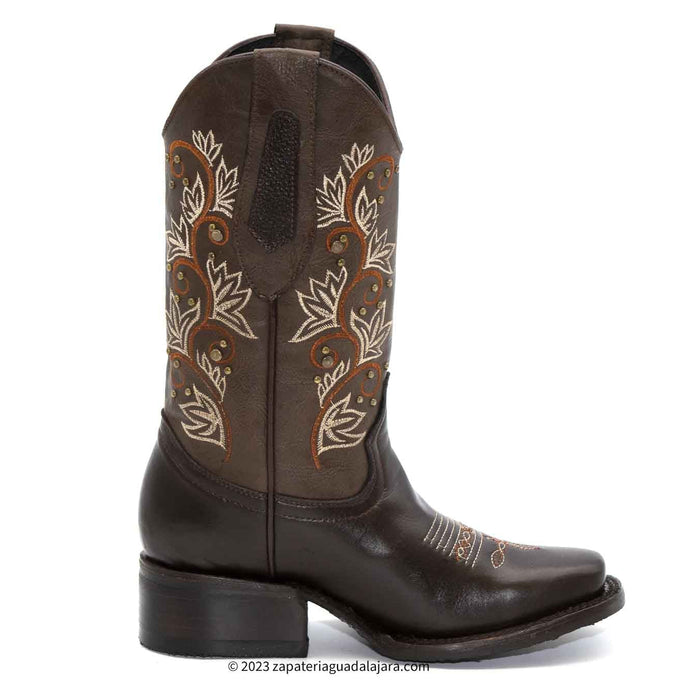Women's Embroidered Brown Leather boot-JB15-06