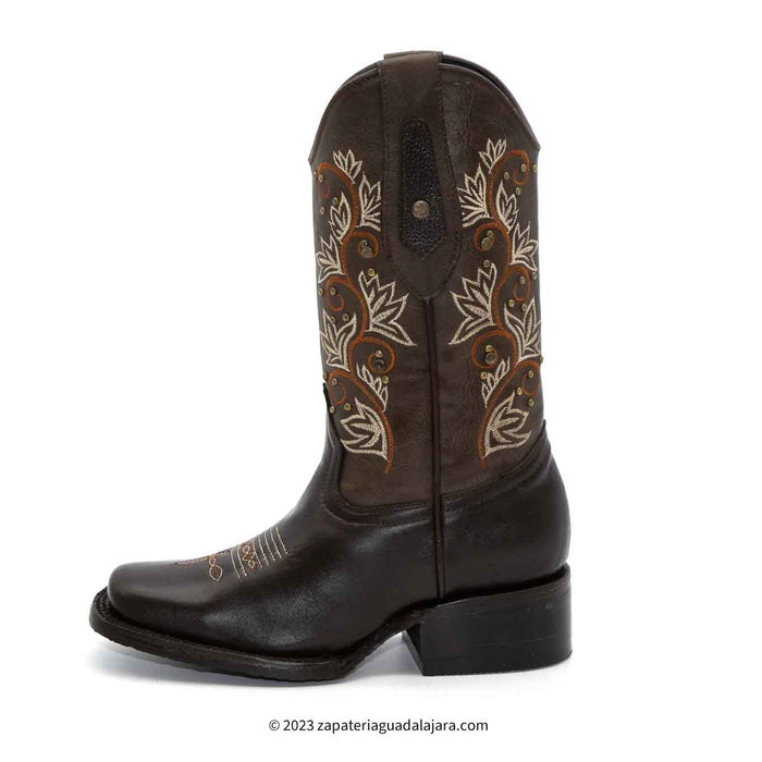Women's Embroidered Brown Leather boot-JB15-06