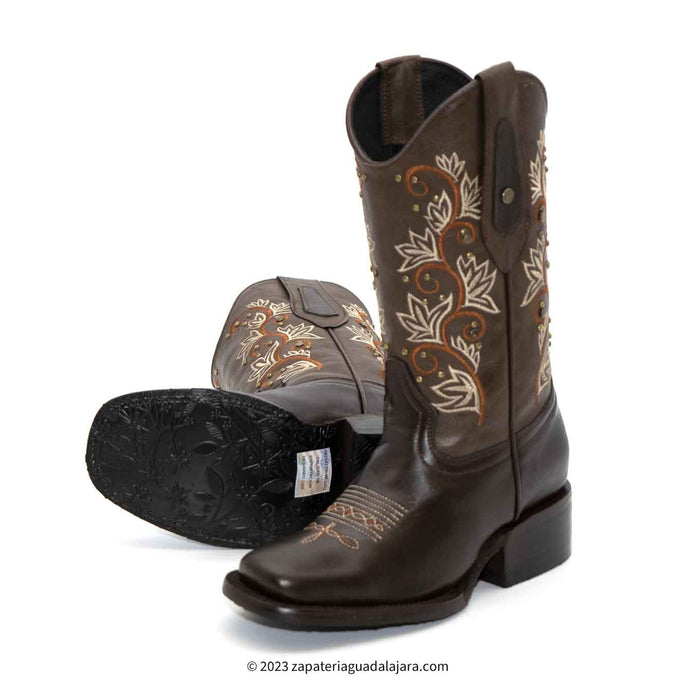 Women's Embroidered Brown Leather boot-JB15-06