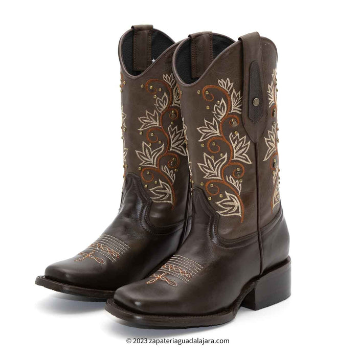Women's Embroidered Brown Leather boot-JB15-06