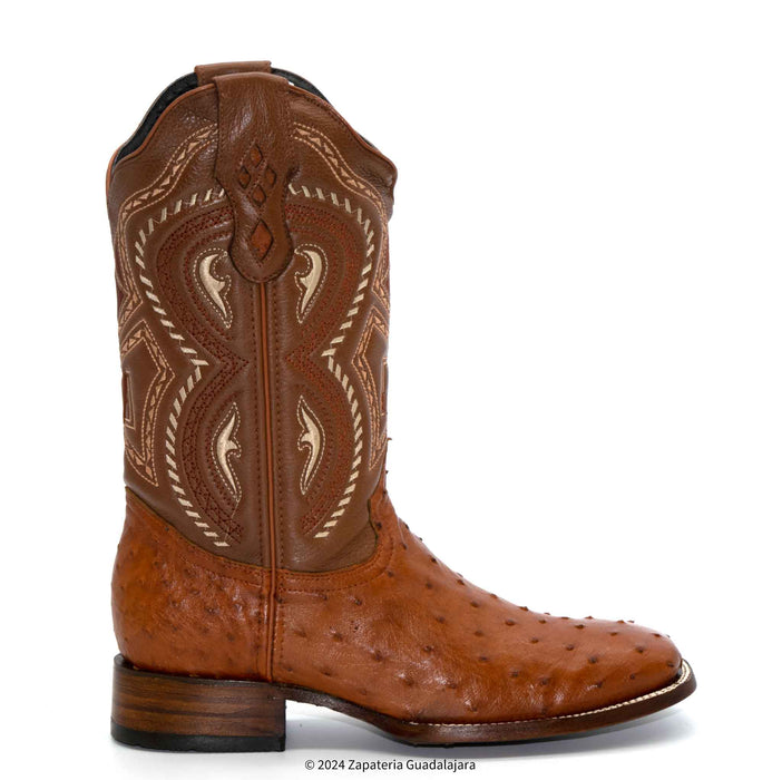 JB703 MEN WIDE SQUARE TOE OSTRICH COGNAC BOOT