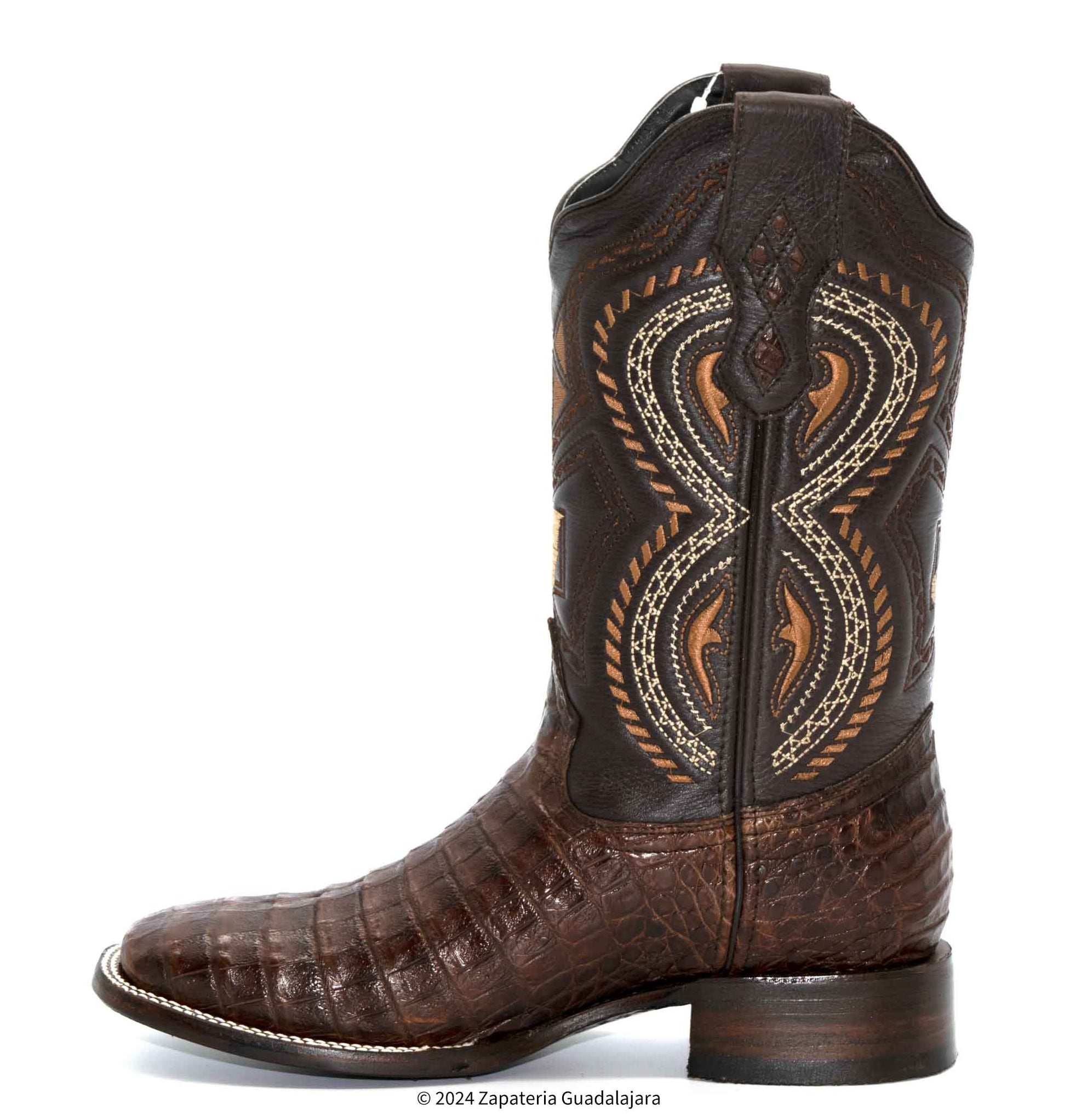 Men's King Exotic Wide Square Toe Caiman Belly Boots Handcrafted Burnished Gray