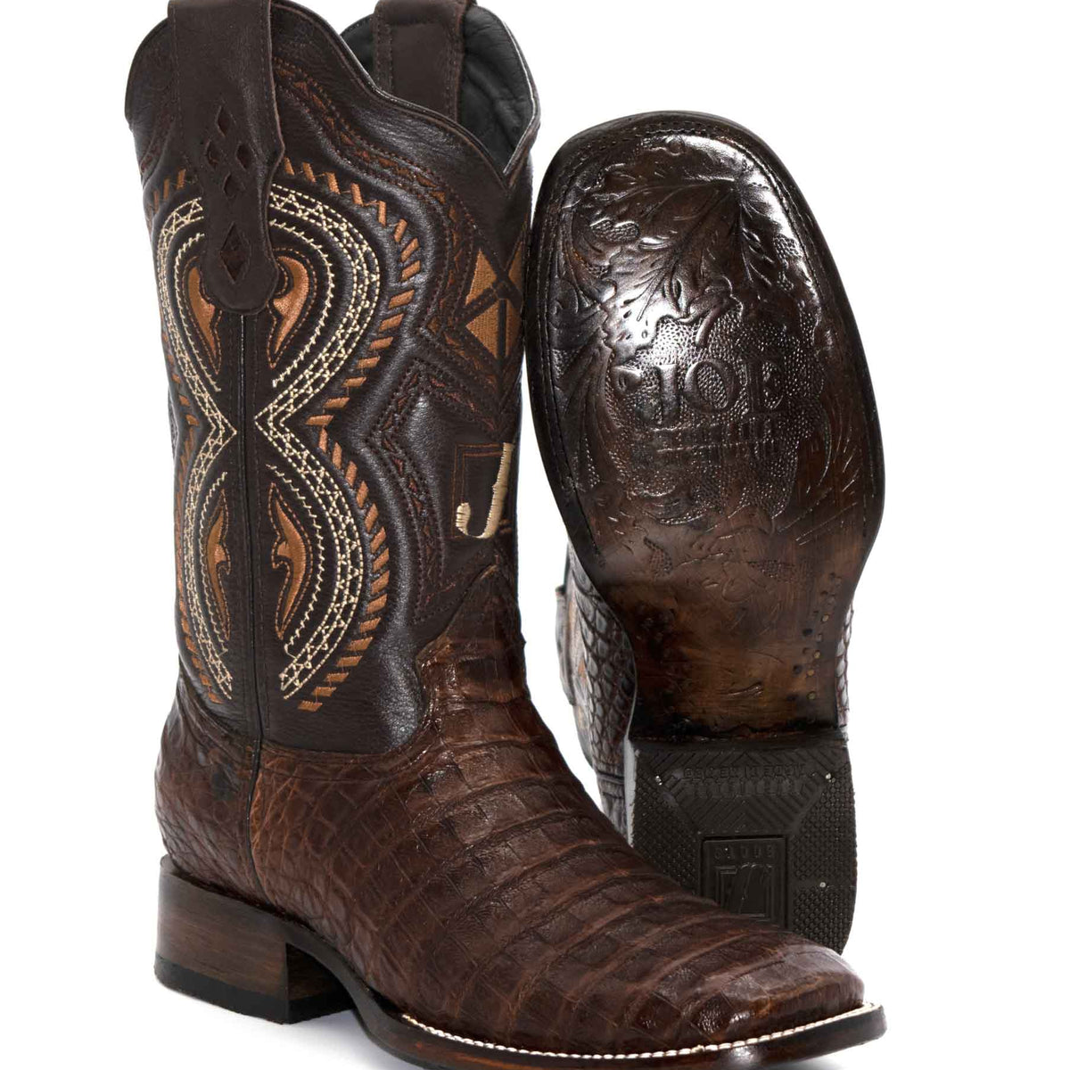 H*R様 MANA 1枚革ブーツDARKBROWN COMBI 37size 2 Caiman Belly Brown Wide Square toe leather boot-JB706 | Genuine