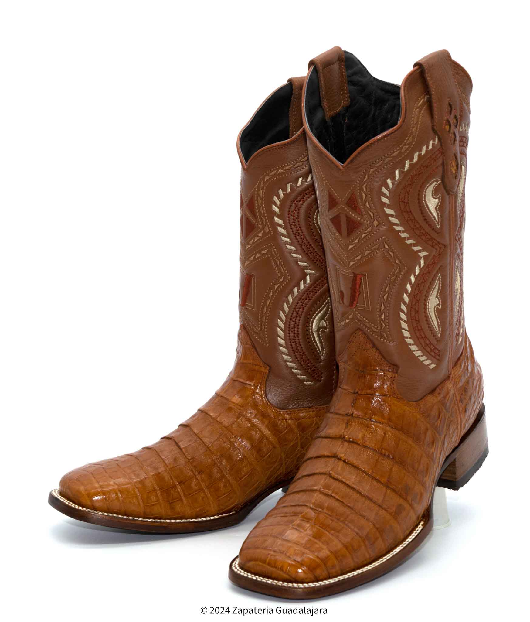 Caiman Belly Cognac Wide Square Toe leather boot-JB706 