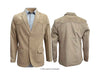 A tan suede western-style blazer shown from both the front and back views on a white background, styled with a light blue dress shirt.
