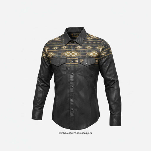 Black patterned shirt on a white background