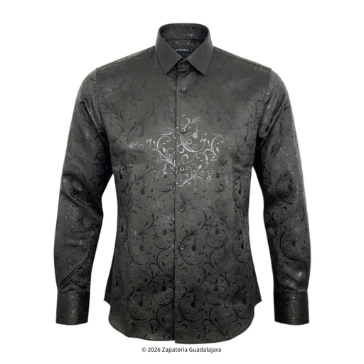 Dark gray patterned shirt on a white background