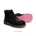 black leather women work boot with pink sole and pink embroidered