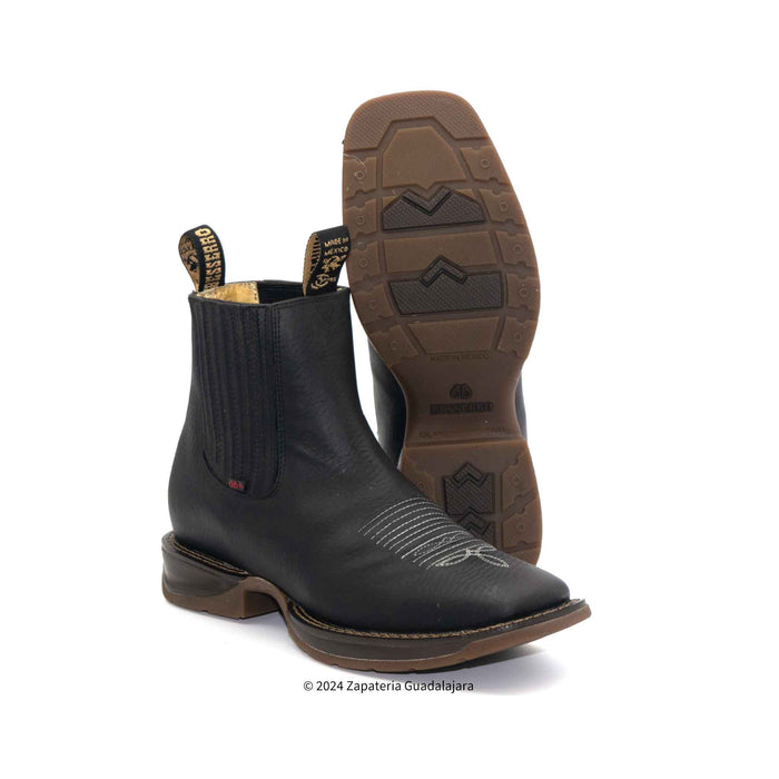 MEN SQUARE TOE RHINO BLACK DAYDO RUBBER SOLE LEATHER BOOT