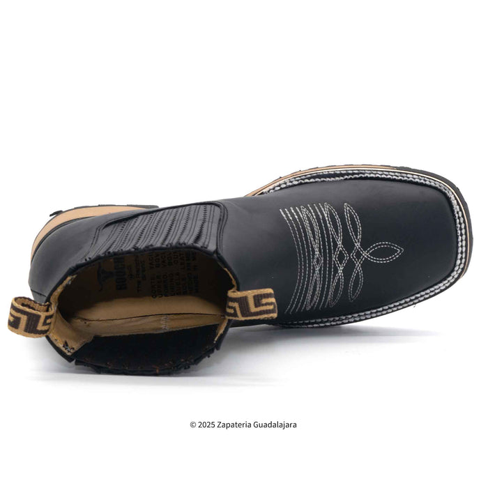 Wide Square Toe Crazy Black Double Density Sole Leather Boot-H42D2605 Wide Square Toe Crazy Black Double Density Sole Leather Boot-H42D2605