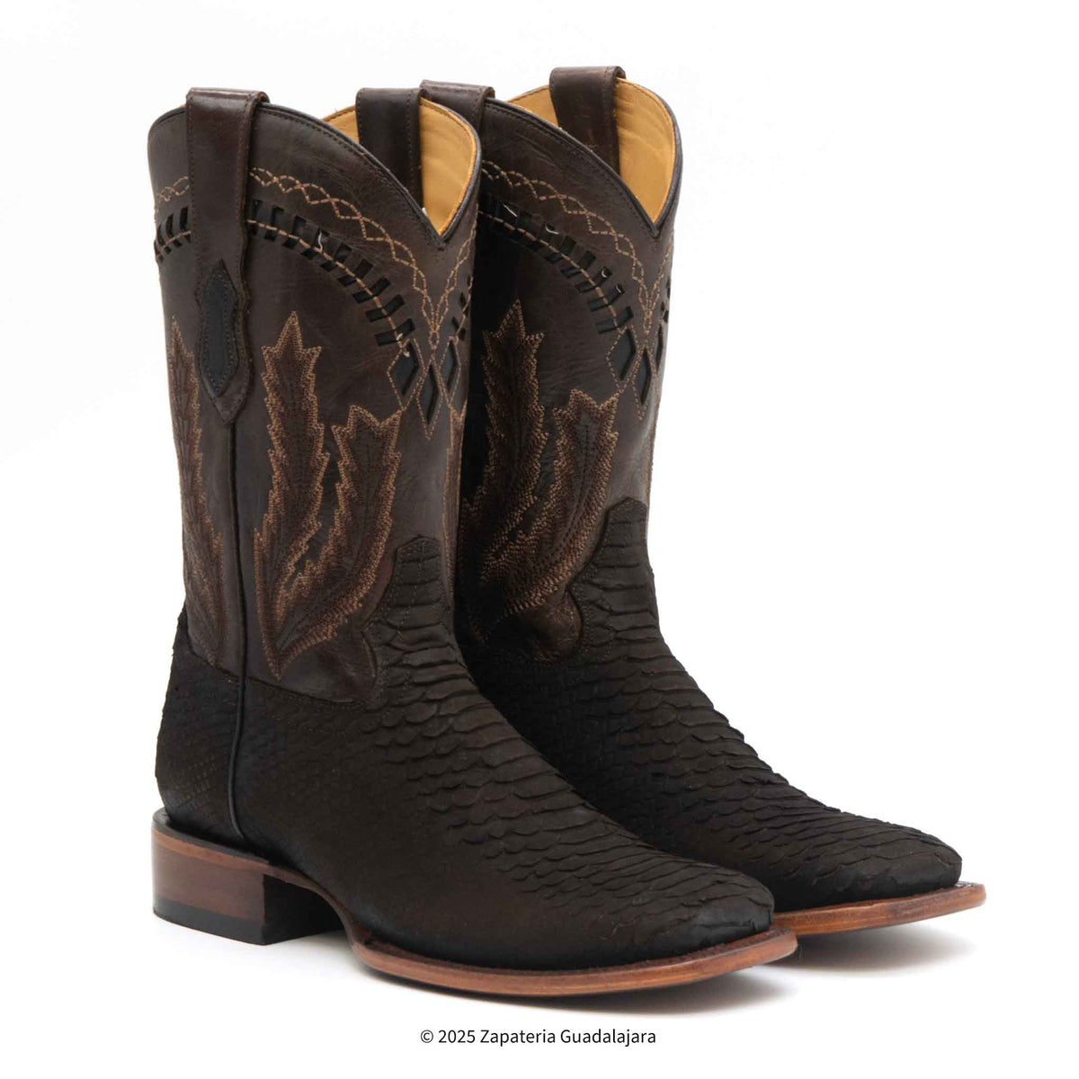 MEN'S WIDE SQUARE TOE PRINT PYTHON TRIBUTE CHOCO BROWN LEATHER BOOT ...