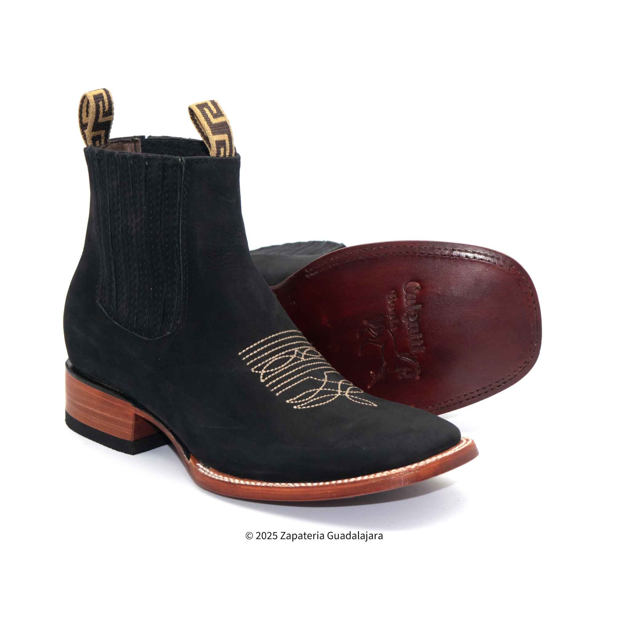 Men's Wide Square Toe Black Nobuck Leather Boot-1905
