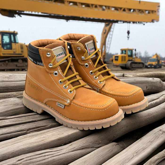 MEN'S 6" SOFT TOE RUBBER SOLE HONEY LEATHER WORK BOOT-MU056