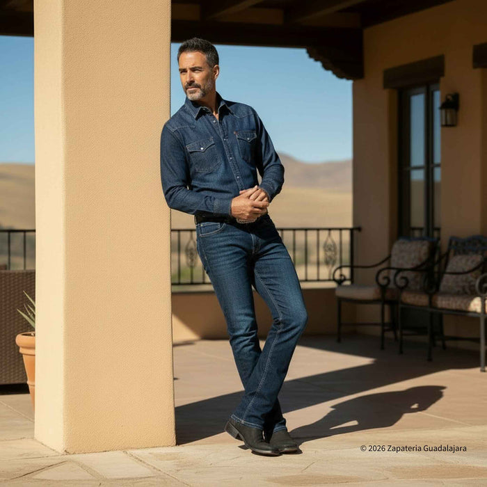 Matte Black Ranch Square Toe Leather Boot