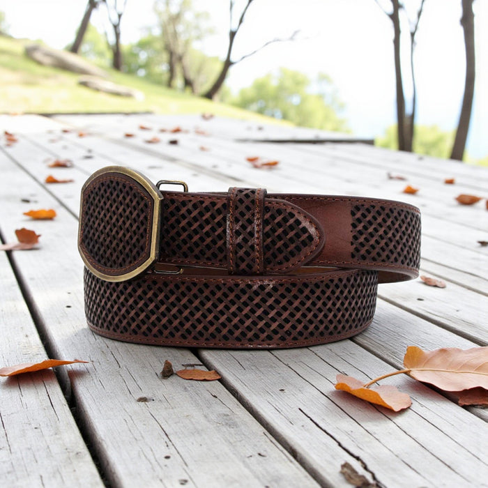 Men's Western 1.5" Petatillo Brown Leather Belt-H085