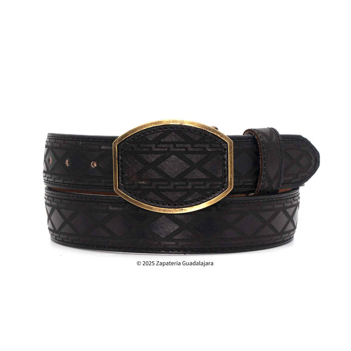 Men's Western 1.5" Black Laser Leather Belt-H074