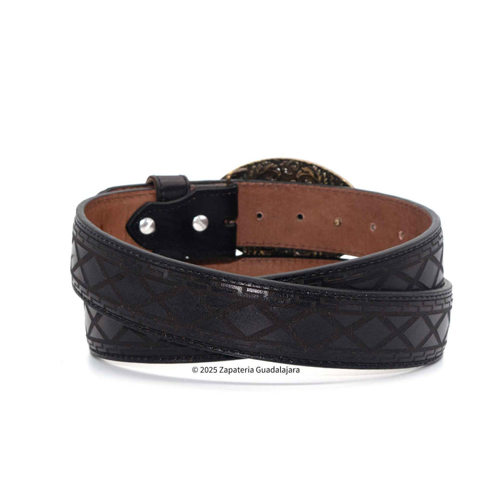 Men's Western 1.5" Black Laser Leather Belt-H074