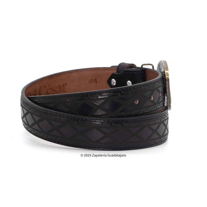 Men's Western 1.5" Black Laser Leather Belt-H074