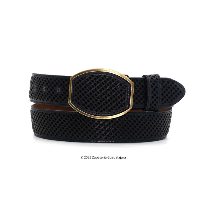 Men's Western 1.5" Petatillo Black Leather Belt-H084