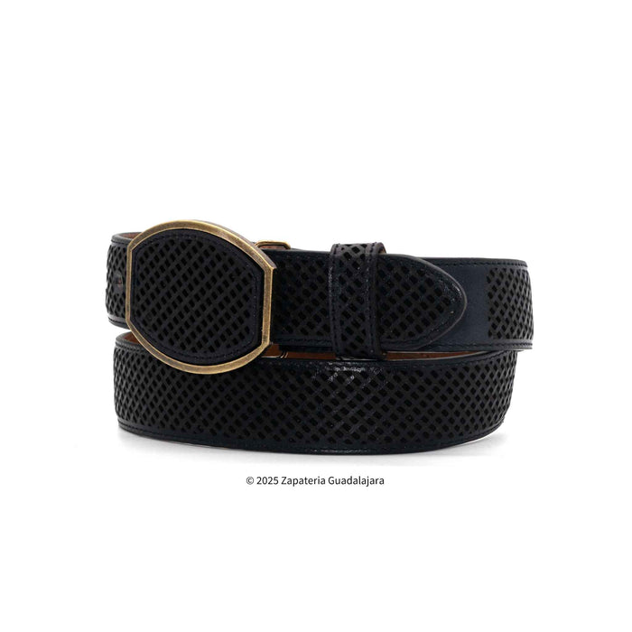 Men's Western 1.5" Petatillo Black Leather Belt-H084