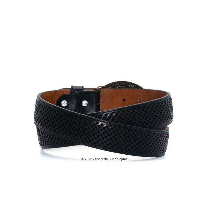 Men's Western 1.5" Petatillo Black Leather Belt-H084