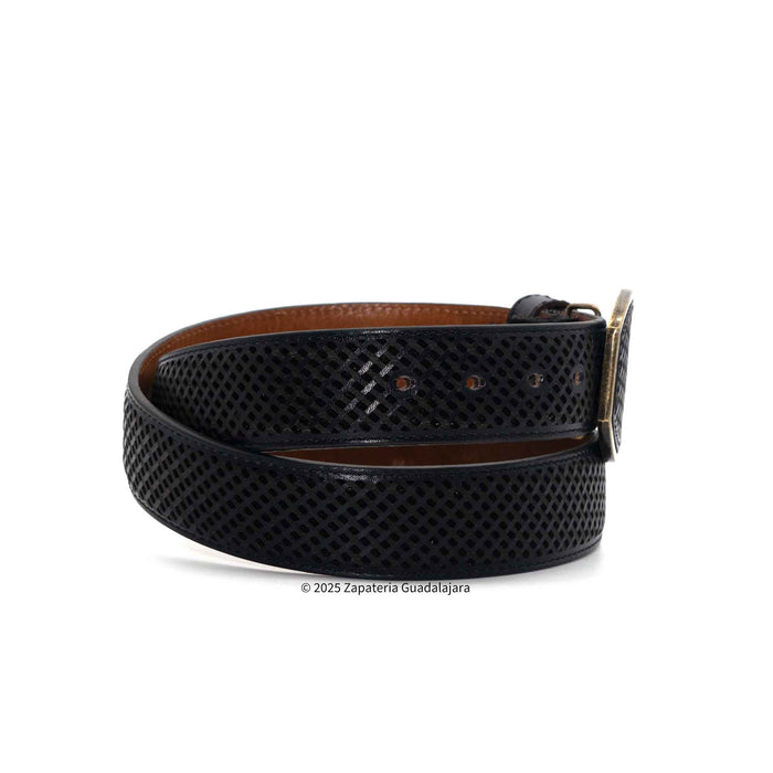 Men's Western 1.5" Petatillo Black Leather Belt-H084