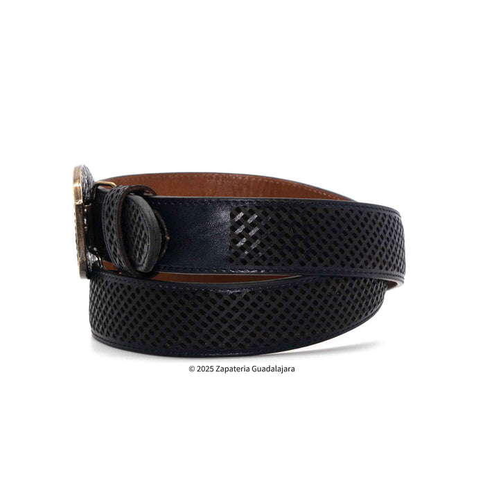 Men's Western 1.5" Petatillo Black Leather Belt-H084