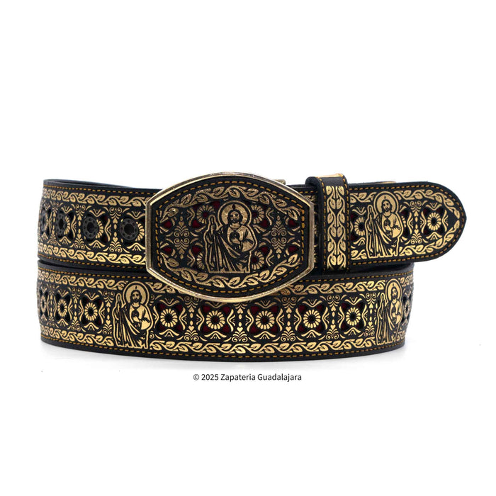 Men's Western 2" Laser San Judas Golden Leather belt-M312