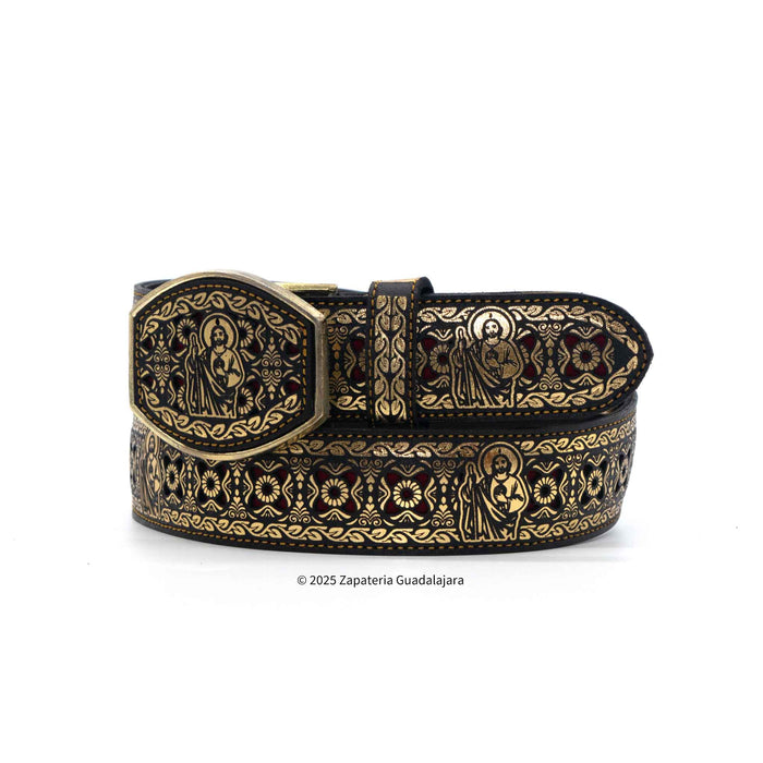Men's Western 2" Laser San Judas Golden Leather belt-M312