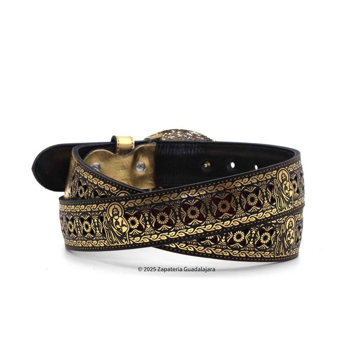 Men's Western 2" Laser San Judas Golden Leather belt-M312