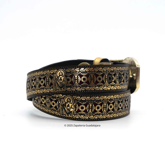 Men's Western 2" Laser San Judas Golden Leather belt-M312