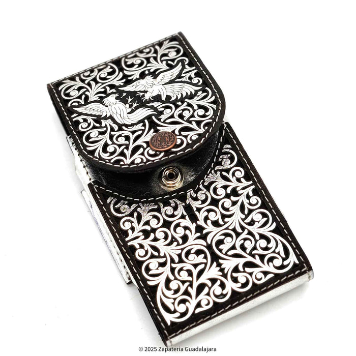 Men's Western Laser Silver Rooster Fight Leather Phone Case-M318