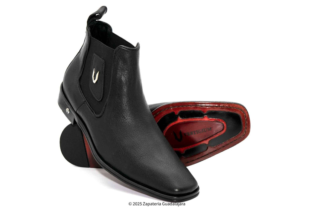 Men's Deer Chelsea Black Leather Boot-7BV015105