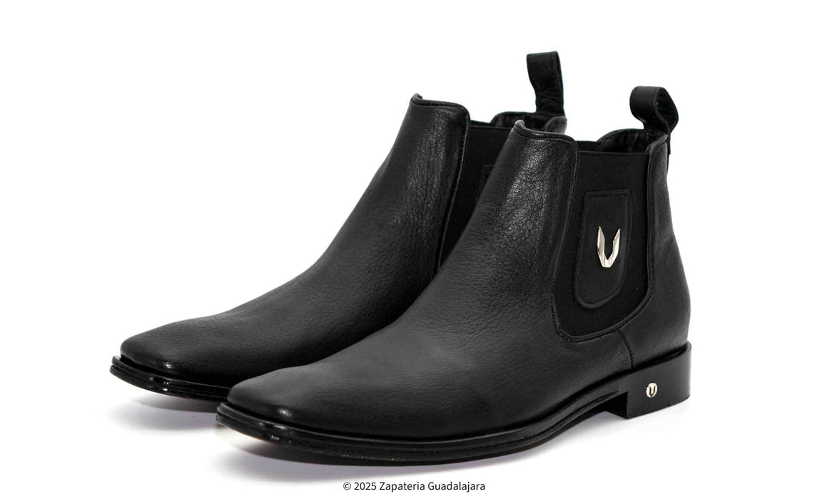 Men's Deer Chelsea Black Leather Boot-7BV015105