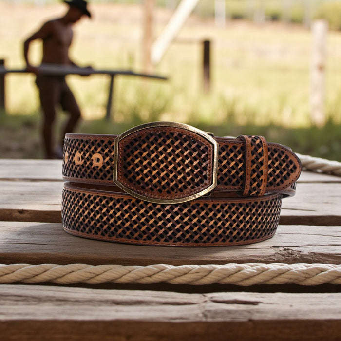 Men's Western 1.5" Petatillo Honey Leather Belt-H083