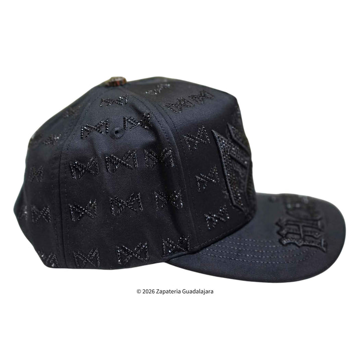 a black men cap with mexico embroidered with rhinestones