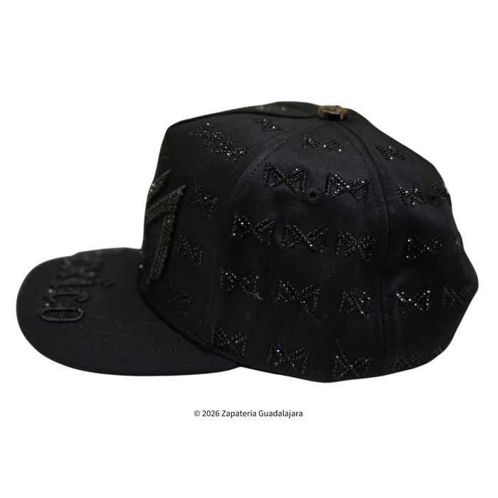 a black cap with mexico emboidered with rhinestones 