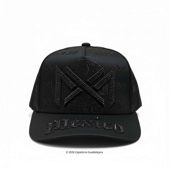 a black men cap with mexico embroidered with rhinestones