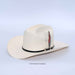 White cowboy hat with a black band on a light gray background