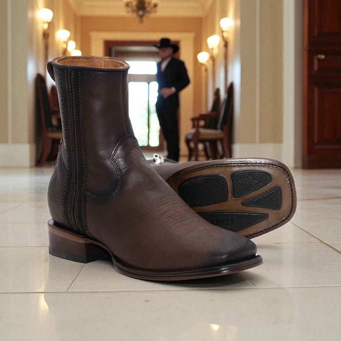 Dakota Crazy Brown Leather Boot with zipper-DIT091C