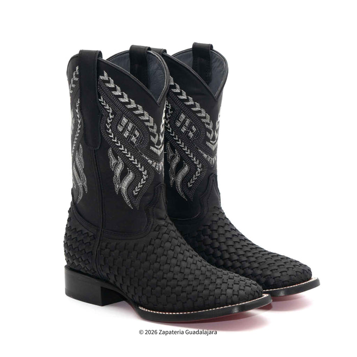 Bota Petatillo de piel negra con punta cuadrada y ancha - 722805