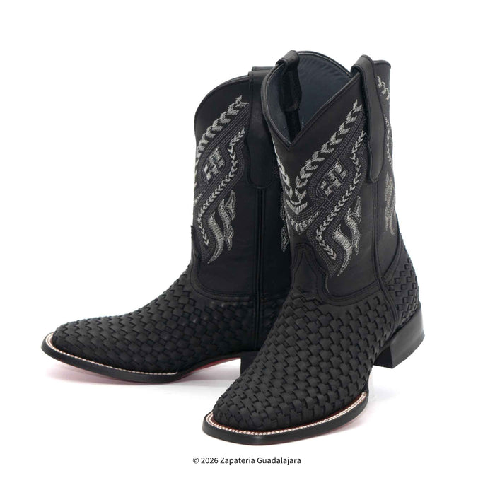 Bota Petatillo de piel negra con punta cuadrada y ancha - 722805