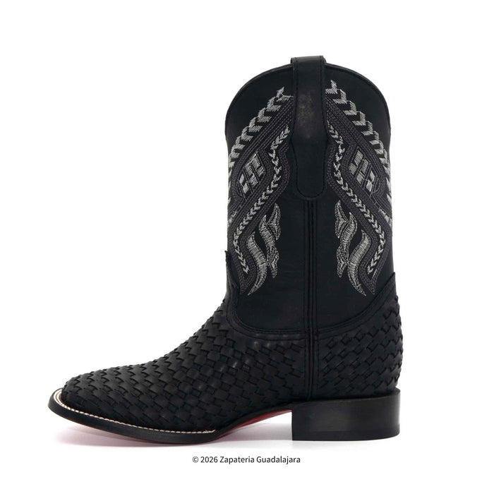 Bota Petatillo de piel negra con punta cuadrada y ancha - 722805