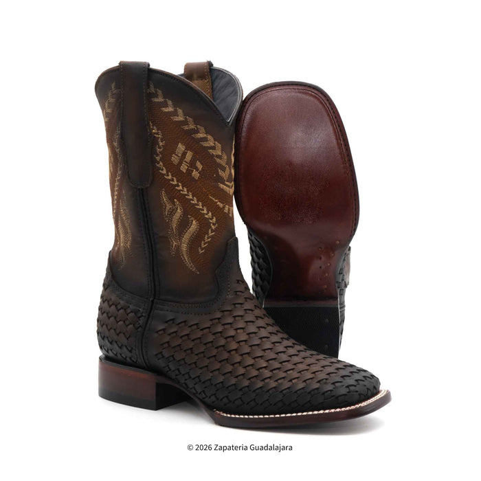 Bota de piel con punta cuadrada ancha color nogal Petatillo - 742840