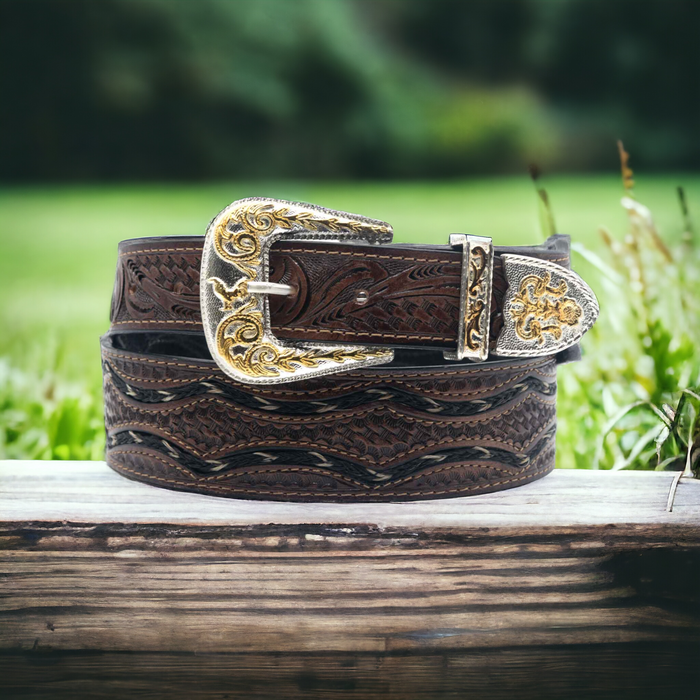 Hand tooled western belt clearance