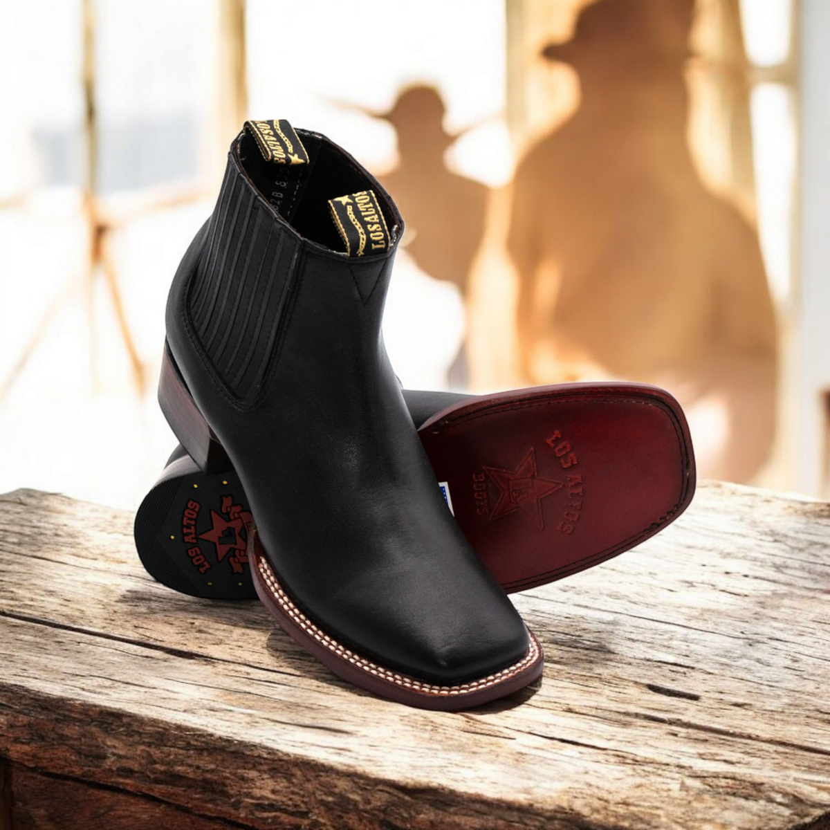MEN'S WIDE SQUARE TOE DEER BLACK BOOT -82B8305 | Genuine Leather